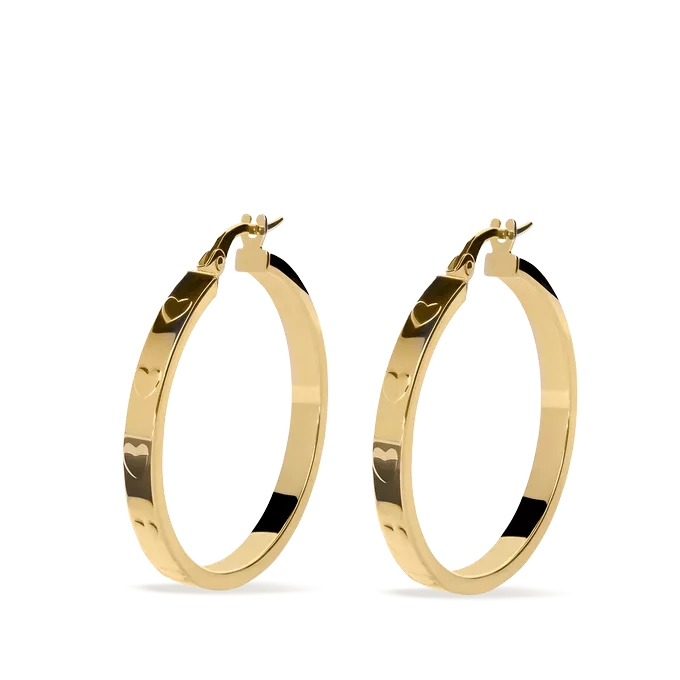 Pendientes aro oro 18 quilates rectangulares corazones grandes