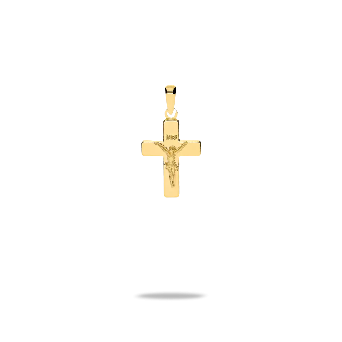 Cruz oro 18 quilates palo plano con cristo inri 17mm