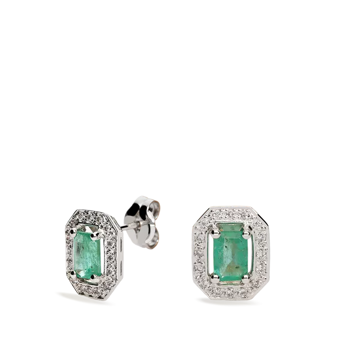 Pendientes esmeraldas y diamantes oro blanco 18 quilates