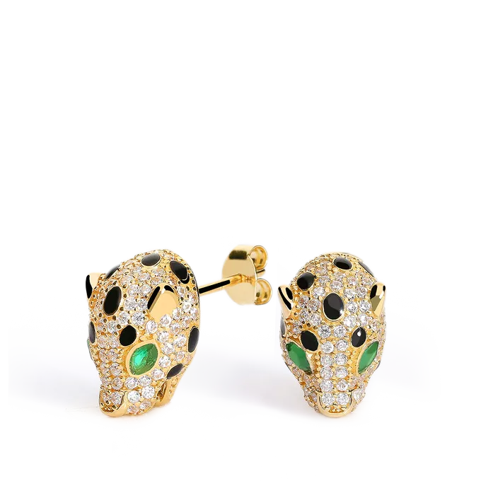 Pendientes leopardos ojos verdes oro 18 quilates LEOPARD