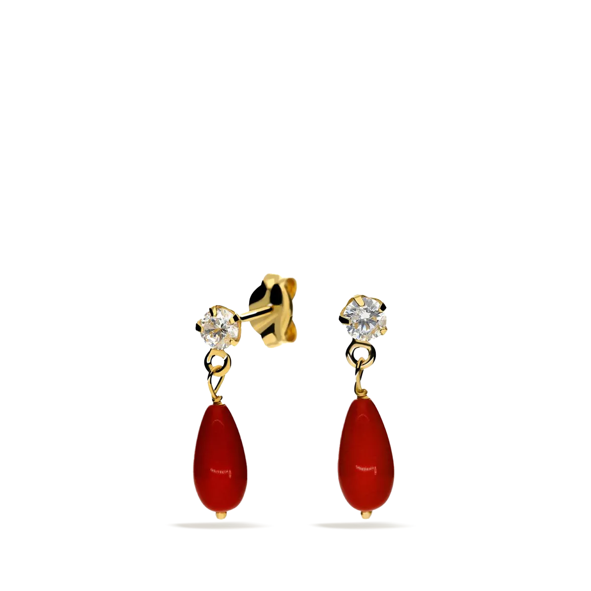 Pendientes coral lagrima oro 18 quilates