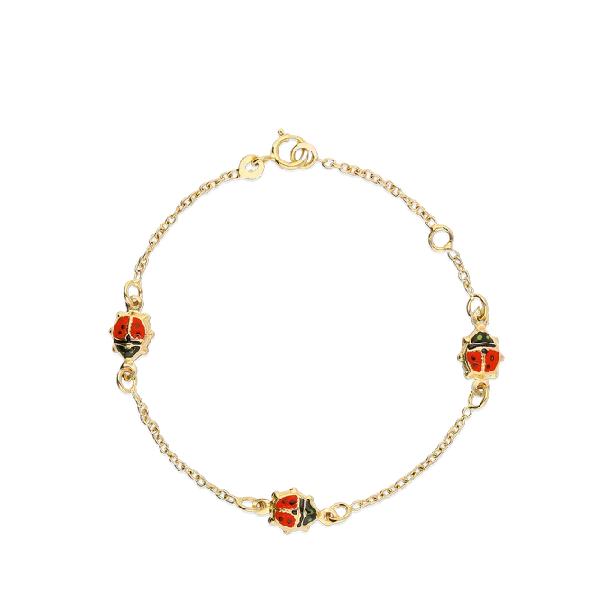 Pulsera bebe mariquitas oro 18 quilates