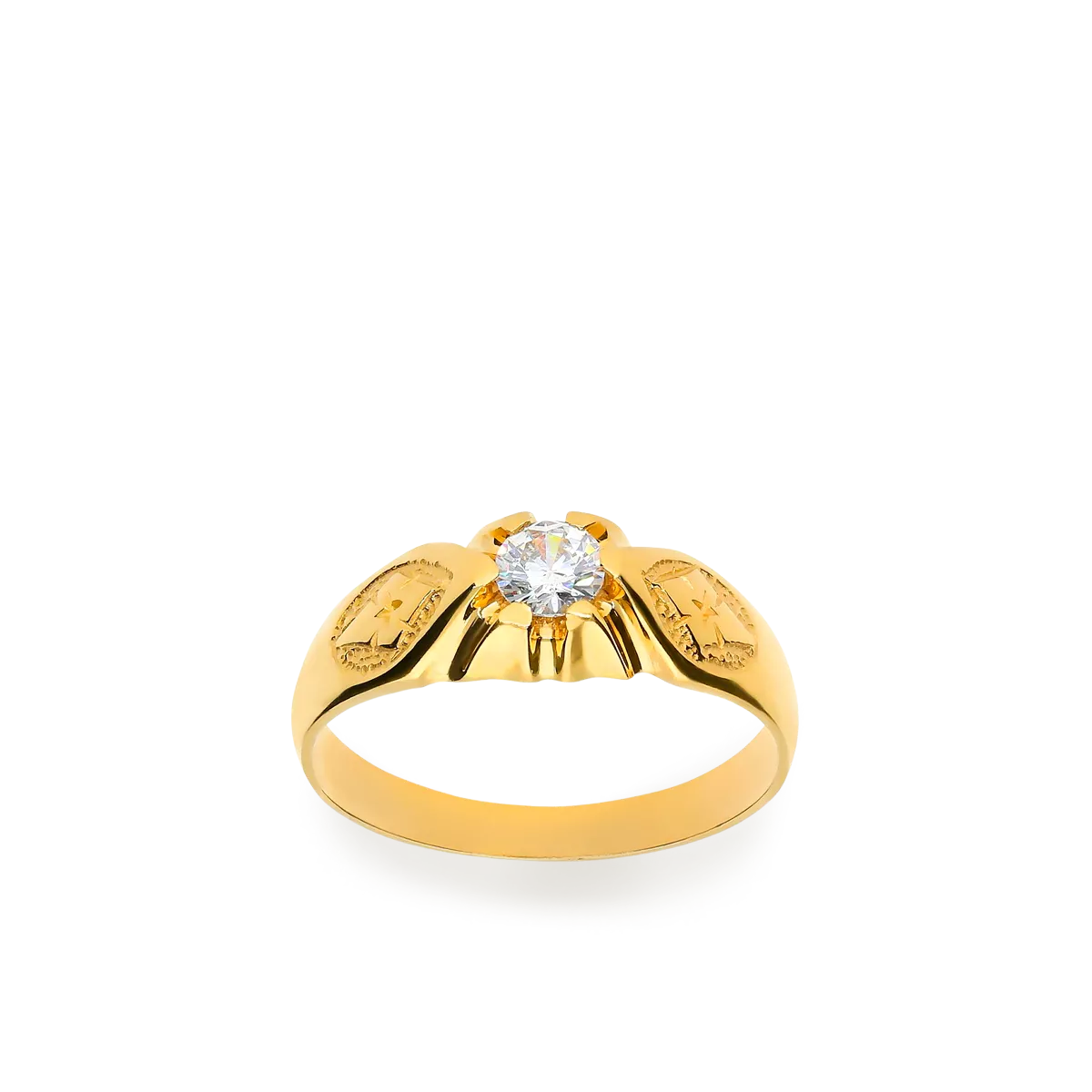 Anillo solitario de oro para hombre con circonita seis garras