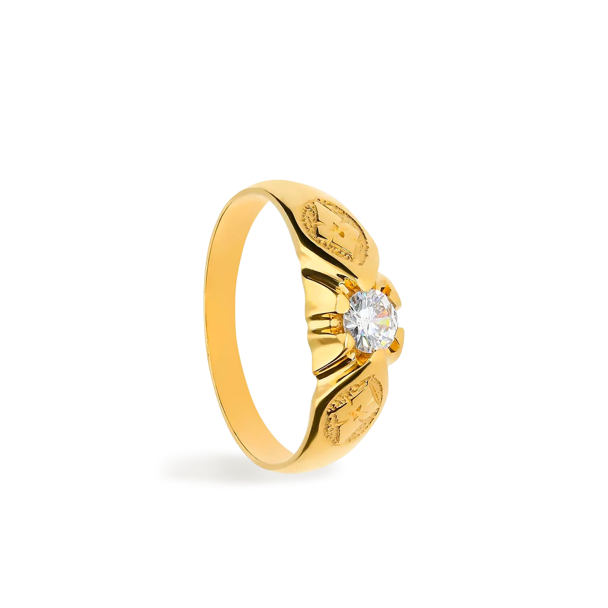 Anillo solitario de oro para hombre con circonita seis garras