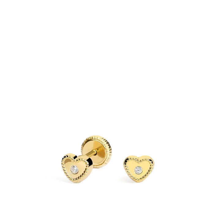 pendientes para bebe corazon bisel oro 18 quilates