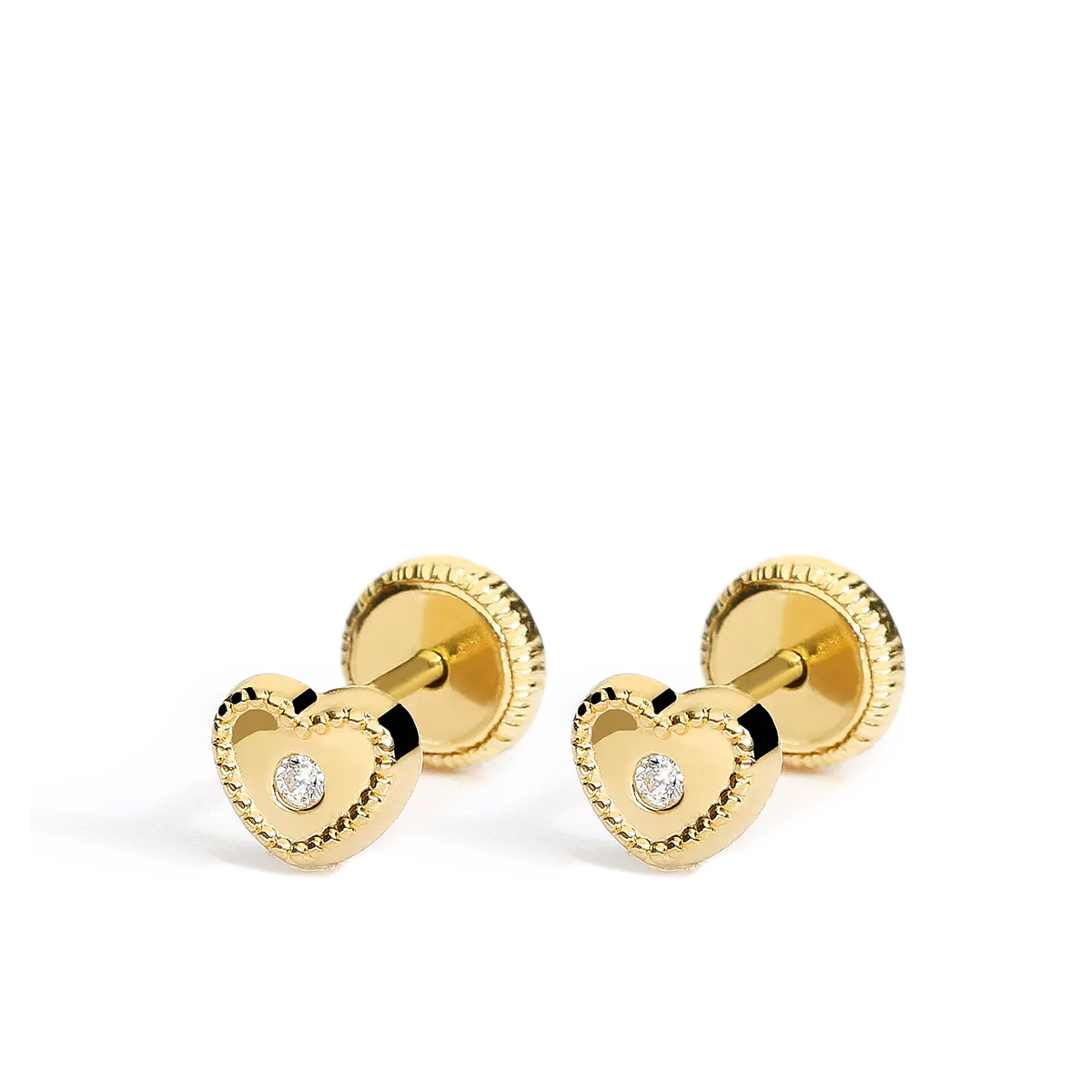 pendientes para bebe corazon bisel oro 18 quilates