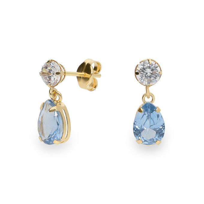 pendientes oro 18 quilates lagrima azul